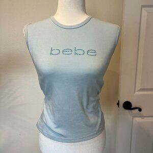 Bebe Y2K Rhinestone Baby Blue Cotton Tank Size XL